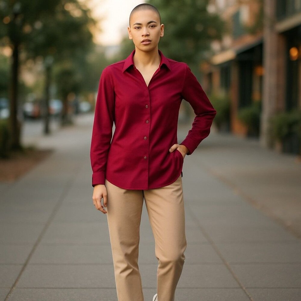 Eddie Bauer Womens Wrinkle Resistant Button-Down Shirt Red Small
